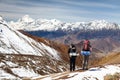 View of mount Dhaulagiri with two tourists