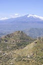 View of Mount Etna volcano from path of Saracens in mountains between Taormina and Castelmola, Sicily Italy Royalty Free Stock Photo