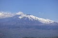 View of Mount Etna volcano from path of Saracens in mountains between Taormina and Castelmola, Sicily Italy Royalty Free Stock Photo