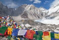 View from Mount Everest base camp with prayer flags Royalty Free Stock Photo