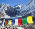 Mount Everest base camp with buddhist prayer flags Royalty Free Stock Photo