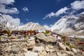 View from Mount Everest base camp with rows of buddhist prayer flags, Nepal, Himalayas mountains Royalty Free Stock Photo