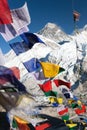 View of Mount Everest with buddhist prayer flags Royalty Free Stock Photo