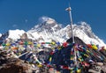 Mount Everest and Lhotse with buddhist prayer flags Royalty Free Stock Photo