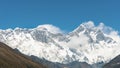 Mount Everest and Lhotse with clouds near the summit and a clear blue sky Everest Base Camp trek Nepal