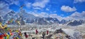 View of Mount Everest and Nuptse with buddhist prayer flags fro Royalty Free Stock Photo