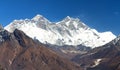 View of Mount Everest, Nuptse rock face, Mount Lhotse Royalty Free Stock Photo