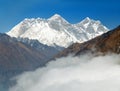 View of Mount Everest, Nuptse rock face, Mount Lhotse Royalty Free Stock Photo