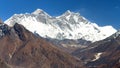 View of Mount Everest, Nuptse rock face, Mount Lhotse Royalty Free Stock Photo