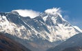 View of Mount Everest, Nuptse rock face, Mount Lhotse Royalty Free Stock Photo