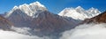 View of Mount Everest, Nuptse rock face, Mount Lhotse Royalty Free Stock Photo