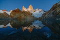 View of Mount Fitz Roy and the lake in the National Park Los Glaciares National Park at sunrise. Autumn in Patagonia Royalty Free Stock Photo