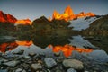 View of Mount Fitz Roy and the lake in the National Park Los Glaciares National Park at sunrise. Autumn in Patagonia Royalty Free Stock Photo