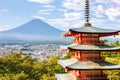 View of mount Fuji with Chureito Pagoda at Arakurayama Sengen Park in Japan Royalty Free Stock Photo