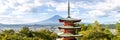 View of mount Fuji with Chureito Pagoda at Arakurayama Sengen Park panorama in Japan Royalty Free Stock Photo