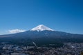 View of Mount Fuji, commonly called Fuji san in Japanese, Mount Fuji`s exceptionally symmetrical cone, which is snow capped for