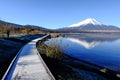 View of Mount Fuji with front a reflection in water lake