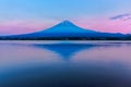 View of Mount Fuji and reflection by Lake kawaguchiko at sunset Royalty Free Stock Photo