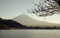 View of Mount Fuji at sunset in Kawaguchi, Japan