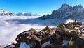 View from mount Gokyo Ri peak with prayer flags Royalty Free Stock Photo
