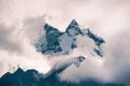 View of Mount Kangtega with clouds in Himalayas. Everest region, Nepal Royalty Free Stock Photo