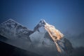 View of Mount Kangtega in Himalaya mountains at sunset. Khumbu valley, Everest region, Nepal Royalty Free Stock Photo