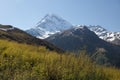 View of Mount Kazbek, near Stepantsminda. Georgia. Royalty Free Stock Photo