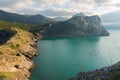 View on Mount Koba-Kaya from Cape Kapchik in Black Sea. Crimea. Royalty Free Stock Photo