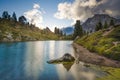 View of Mount Lagazuoi and lake Limides on a summer day, in Cortina d`Ampezzo, in the italian Dolomites Royalty Free Stock Photo