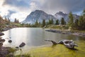 View of Mount Lagazuoi and lake Limides on a summer day, in Cortina d`Ampezzo, in the italian Dolomites Royalty Free Stock Photo