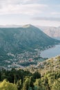 View from Mount Lovcen to the Bay of Kotor and the ancient town. Montenegro