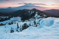 View of Mount Shasta Volcano with glaciers, in California, USA. Panorama from Heart Lake Royalty Free Stock Photo