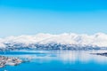 View from Mount Storsteinen on the Norwegian mountains around the city of Tromso Royalty Free Stock Photo