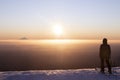 View of Mount Taranaki from Turoa Skifield, skier in background, winter season, New Zealand Royalty Free Stock Photo