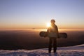 View of Mount Taranaki from Turoa Skifield, snowboarder in background, winter season, New Zealand Royalty Free Stock Photo