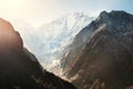 View of Mount Thamserku from Tengboche at sunrise, Himalaya mountains, Nepal Royalty Free Stock Photo