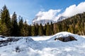 View of Mount Tofana di Rozes, as seen from the road to Passo Giau, high alpine pass near Cortina d`Ampezzo, Dolomites, Italy Royalty Free Stock Photo