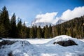 View of Mount Tofana di Rozes, as seen from the road to Passo Giau, high alpine pass near Cortina d`Ampezzo, Dolomites, Italy Royalty Free Stock Photo