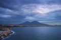 View of Mount Vesuvio volcano, and the bay in Naples, Italy