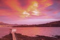 Mount Wellington with snow and the city of Hobart from across the Derwent River Royalty Free Stock Photo