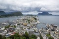 View from the mountain Aksla to the Alesund city, Norway