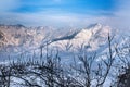 The mountain behind Dal Lake which is covered with fresh snowfall, Srinagar, Kashmir, India Royalty Free Stock Photo