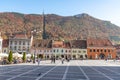 View of the mountain from the central square of the old Brasov in Romania Royalty Free Stock Photo