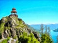 View of a mountain cliff with Pavilion