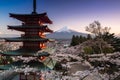 View of Mountain Fuji and Chureito Pagoda with cherry blossom in spring, Fujiyoshida, Japan Royalty Free Stock Photo