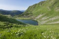 View of mountain lake Brebeneskul. The highest mountain lake in Ukraine. Top view Royalty Free Stock Photo