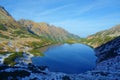 View of mountain lake called Wielki Staw Polski in Five Polish Ponds Valley from a peak of Szpiglasowy Wierch mountain in High Royalty Free Stock Photo