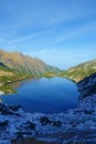 View of mountain lake called Wielki Staw Polski in Five Polish Ponds Valley from a peak of Szpiglasowy Wierch mountain in High Royalty Free Stock Photo