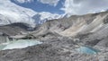 View of mountain lakes, snow-capped peaks, colored rocks and hills of Kyrgyzstan. The amazing nature of the Pamirs Royalty Free Stock Photo