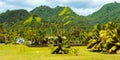 View of the mountain landscape, Rarotonga, Aitutaki, Cook Islands. Copy space for text